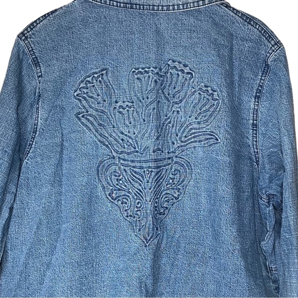 Denim Button Down Oversized Shirt Jacket Blue Jean Size Large Cotton Shacket - Picture 3 of 3